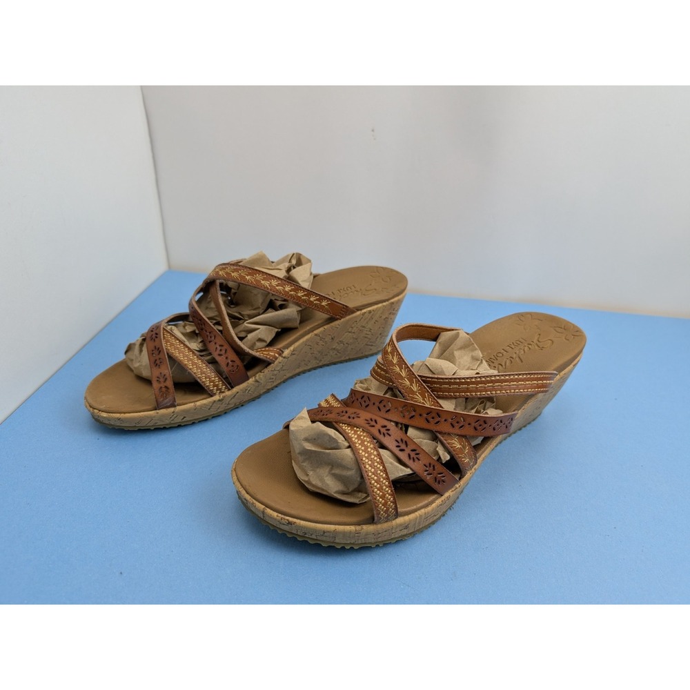 Skechers Beverlee Tiger Posse Wedge Slide Strappy Sandal Women's Size 11 Brown